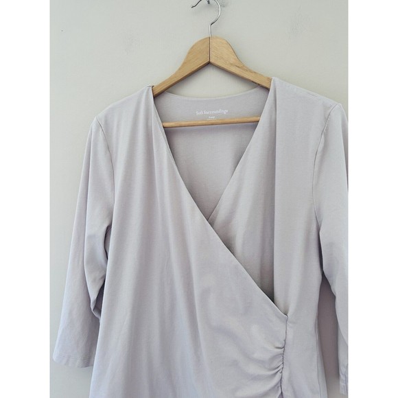 Soft Surroundings Alyssa Knit Top Size XL Beige Surplice Faux Wrap 3/4 Sleeve - Picture 2 of 8